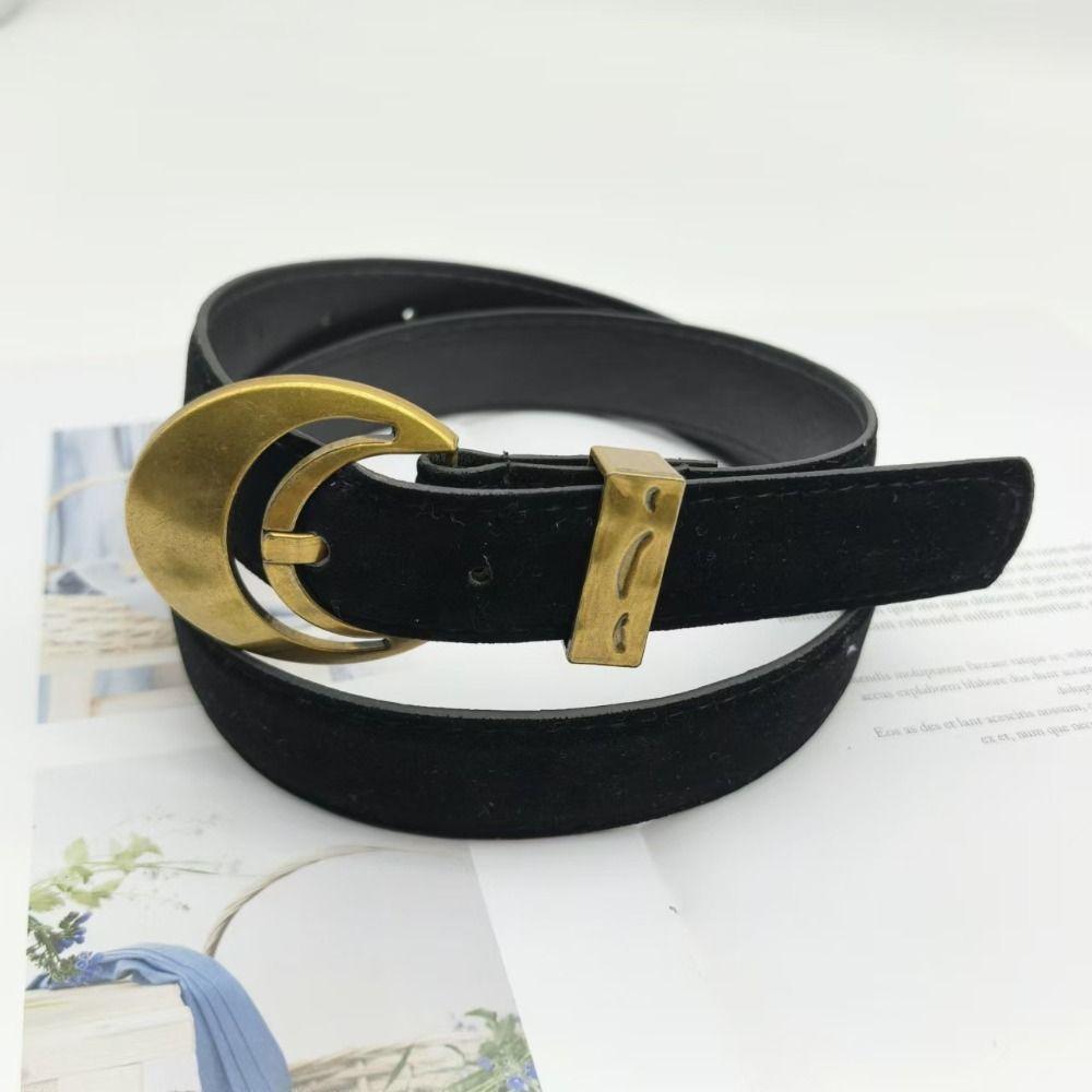 Retro Buckle Suede Leather Belt Luxury Design Waistband Trendy Waist Belt  For Women