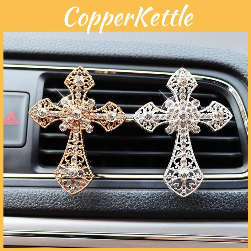 Exquisite Car Vent Perfume Aromatherapy Clip With Cross Design Silver Gold Heart Rainbow Diamond Crosses
