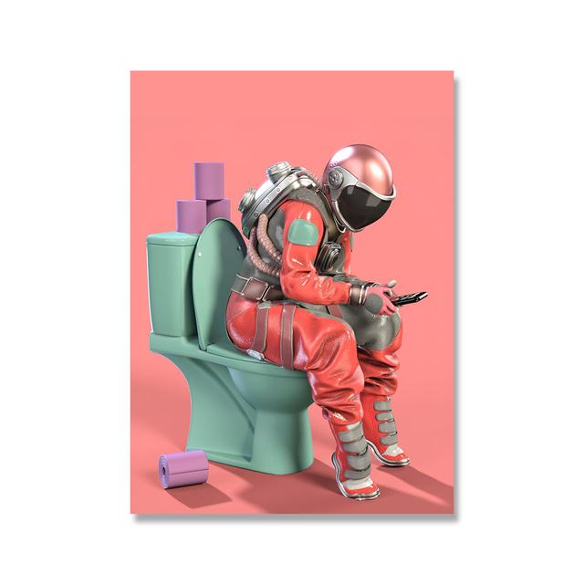 

Забавные картины на холсте с астронавтом, настенное искусство, современные постеры и принты, картинки для туалета, ванной комнаты, украшение дома, Cuadros, без рамки 21*30cm