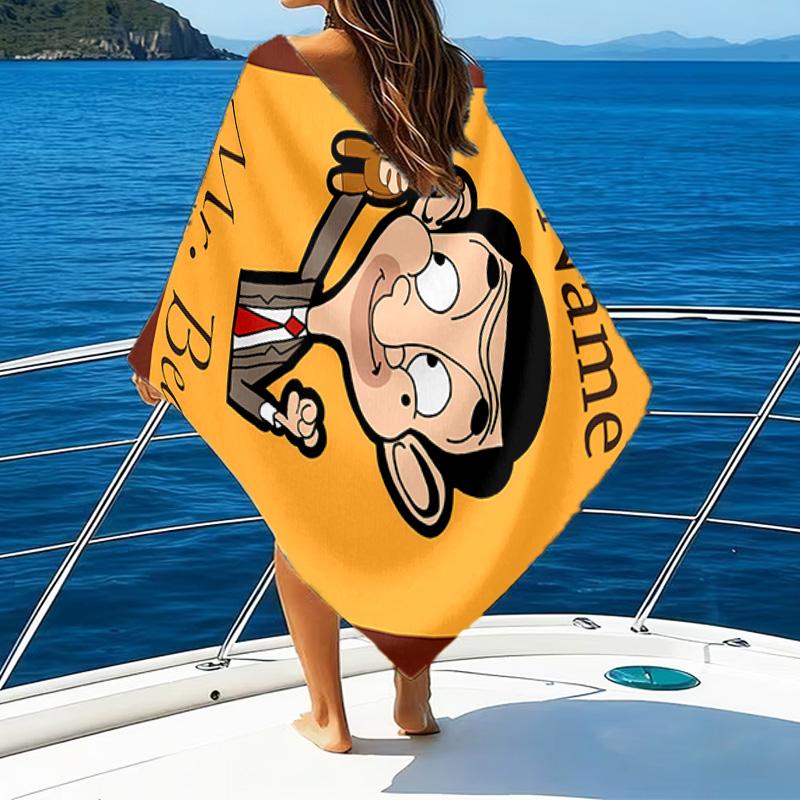 1pc Mr Bean1 Beach Towel with Custom Name, Beach/Swimming/Bath/Picnic/Camping Towel, Suitable for Seaside Beaches