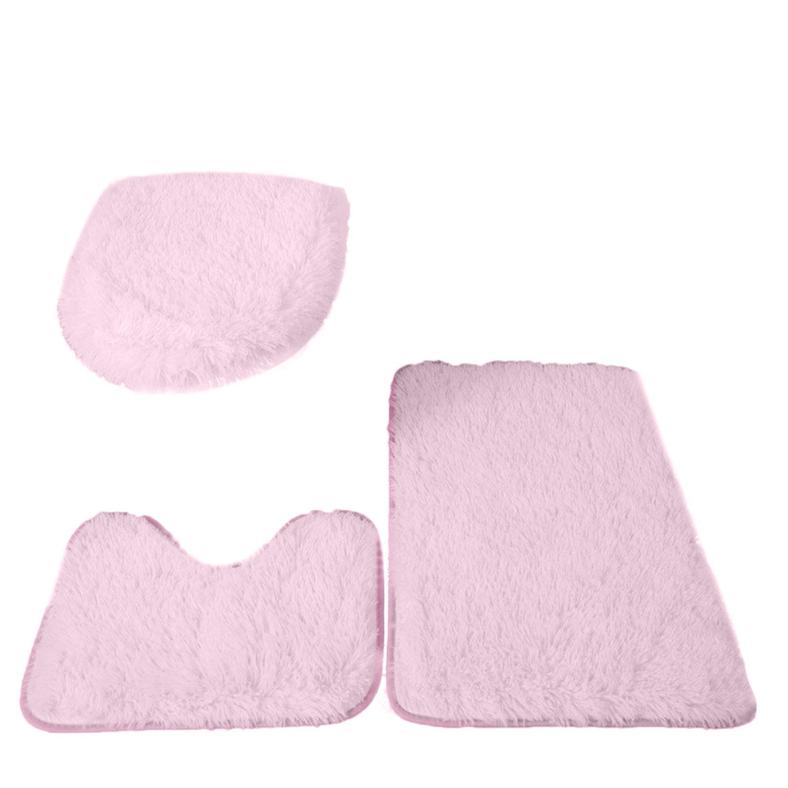 

Luxurious 3-Piece Red Bathroom Rug Set Soft Plush Non-Slip Bath Mat, Contour Rug, and Toilet Lid Cover One Size рожевий