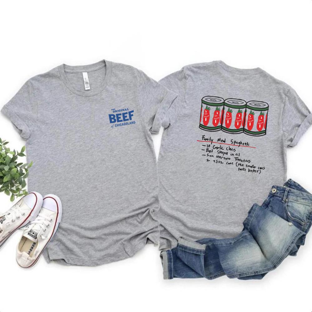 Футболка из сериала «Медведь» Футболка «Оригинальная говядина Чикаголенда» Семейный обед Спагетти Футболка Унисекс Топ с короткими рукавами Подарок для фанатов S