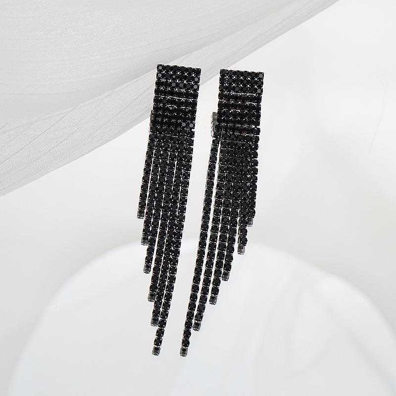Full Diamond Black Long Fringed Earrings Rhinestone Earrings Diamond Earrings Pendant