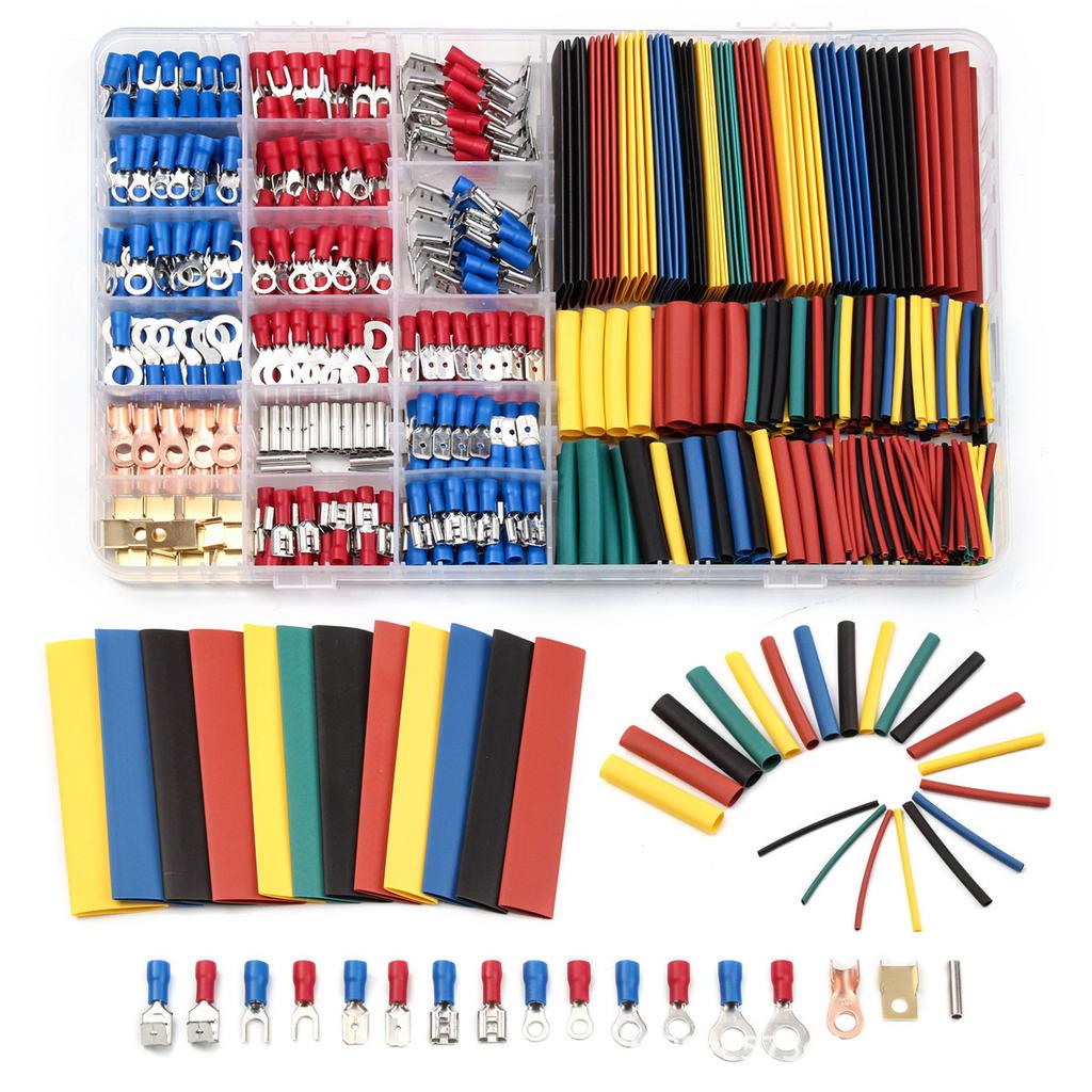 678PCS Combo Box Cold Crimp Terminals Kit 350Pcs Copper Wire Lugs + 328Pcs Heat Shrink Tubing Waterproof Cable Connectors Set