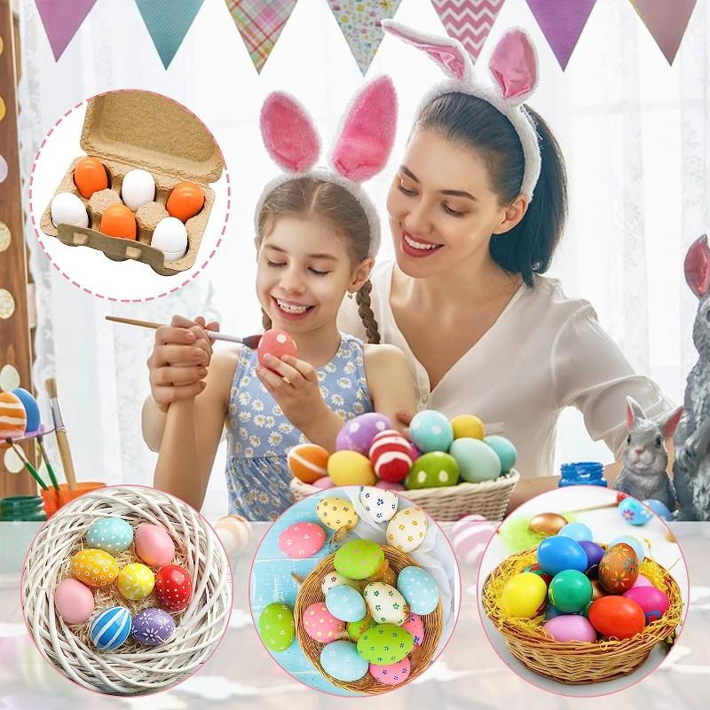 6 stk tre-egg leketøy Kjøkkenleker Simulert tre-egg lekesett Matlaging Leke-kjøkken Late som-lek Påske DIY Leketøy Hus Spill