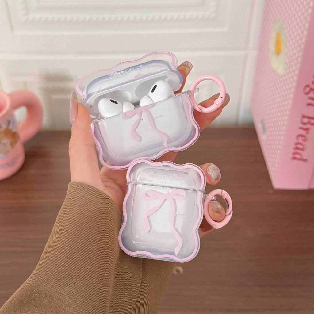 Pink bow for Apple AirPods 1 generation Bluetooth headset cover 1/1/pro1/1st generation wave headset case