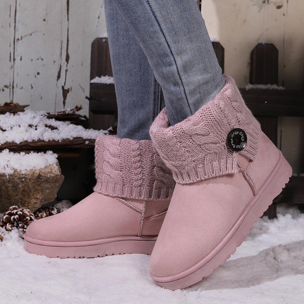 Flat-bottomed Thickened, Buckled Big Red Cotton Shoes Boots Snow Boots Women's Warm Button Boots