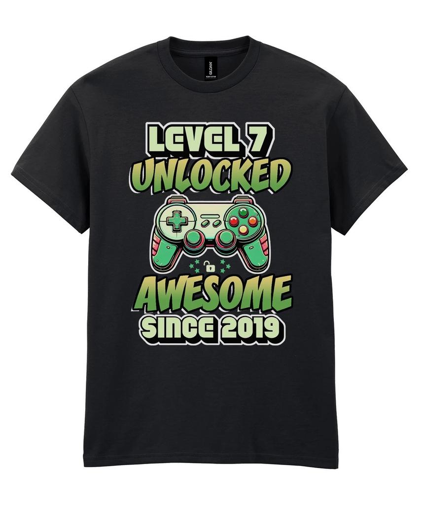 Kids Gaming T-Shirt 7th Birthday Awesome 2019 Level 7 Unlocked Christmas Gamer