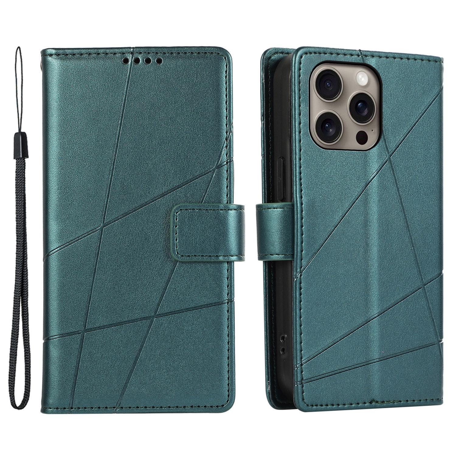 

DF-06 For iPhone 16 Pro Max Case Line Imprint Wallet Phone Cover Green