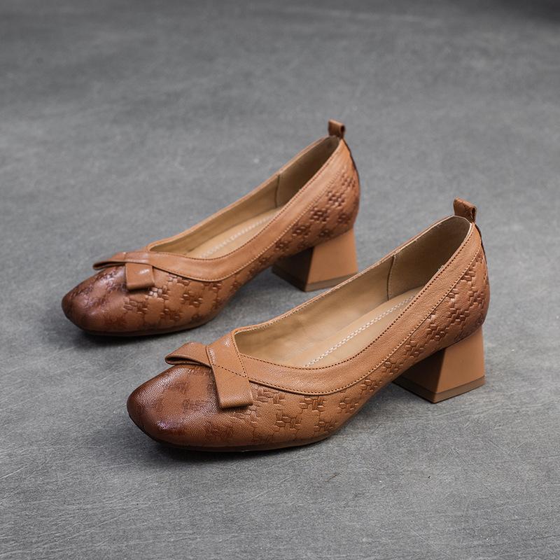 

Fashion GKTINOO Brand Shoes Thick Heel Ladies Pumps Genuine Leather Pointed Toe Square Heels Party Handmade Shoes Women 5