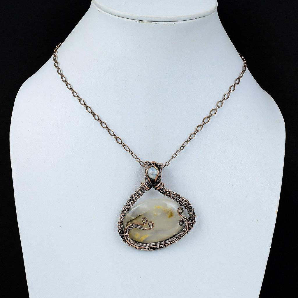 Tiger Dendrite Gemstone Pure Copper Wire Wrapped Handmade Pendant Jewelry