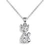 Aqua Blue Pink White Zircon Small Cat Pendant Cute Animal Necklaces For Women Trendy Silver Color Chain Necklace Wedding Jewelry