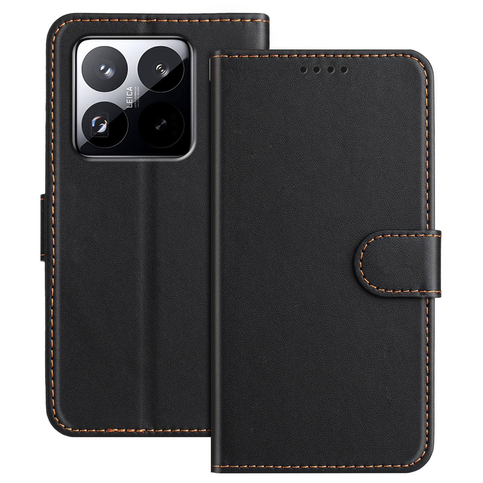 

For Xiaomi 15 Pro Leather Case Wallet Stand Solid Color Anti Drop Phone Cover Black