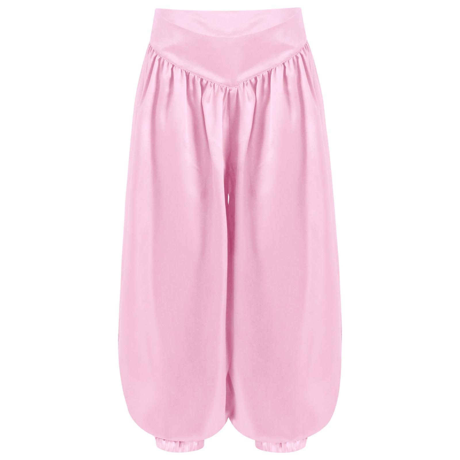 

Girls Belly Dance Pants Satin Wide Leg Bloomers with Side Invisible Zipper for Stage Performance 9-10 Years рожевий