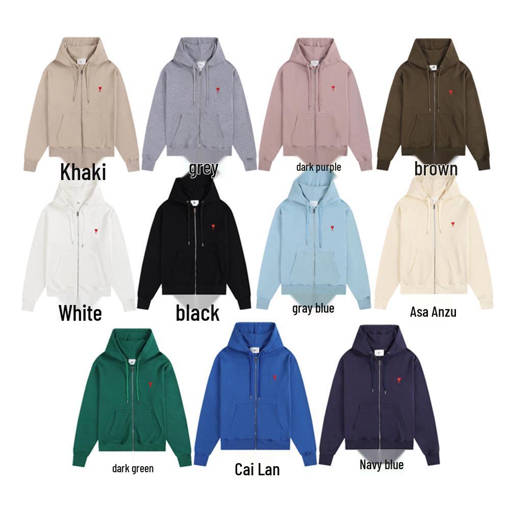 AMI CLAMS Unisex Hoodie with Embroidered Heart & Zippered Pocket - Autumn/Winter Casual Jacket