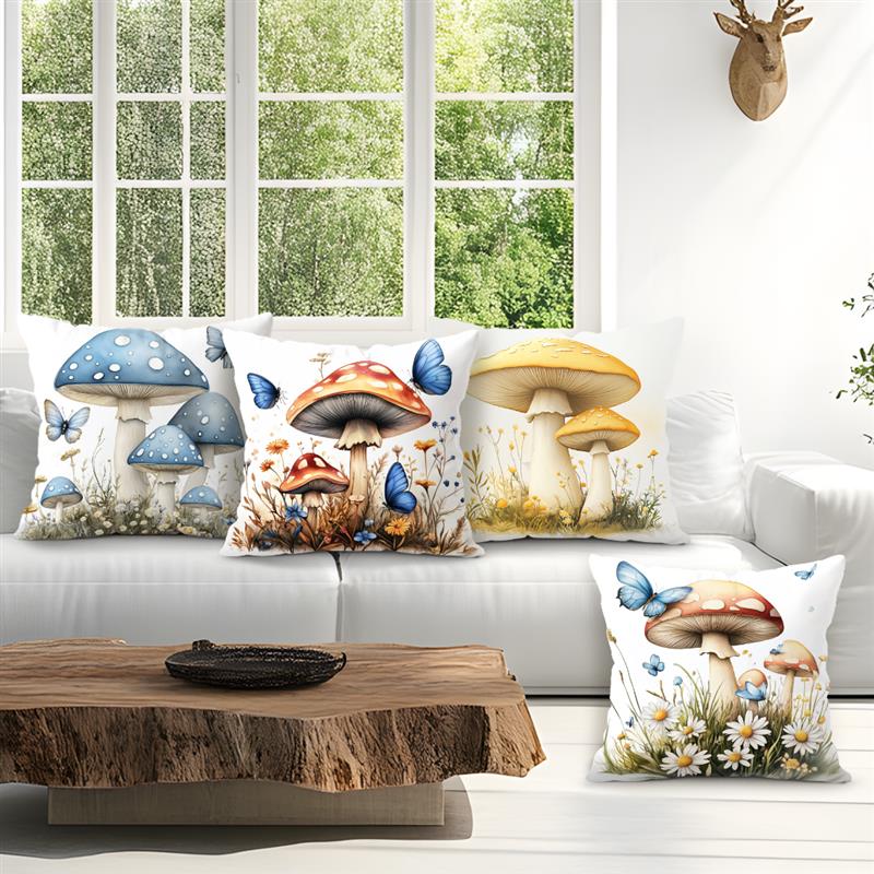 Mushrooms Butterflies Cushions Pillowcase Printed Polyester 45X45Cm Pillow Cover Decorative Sofa Cushions Pillowslip Decor