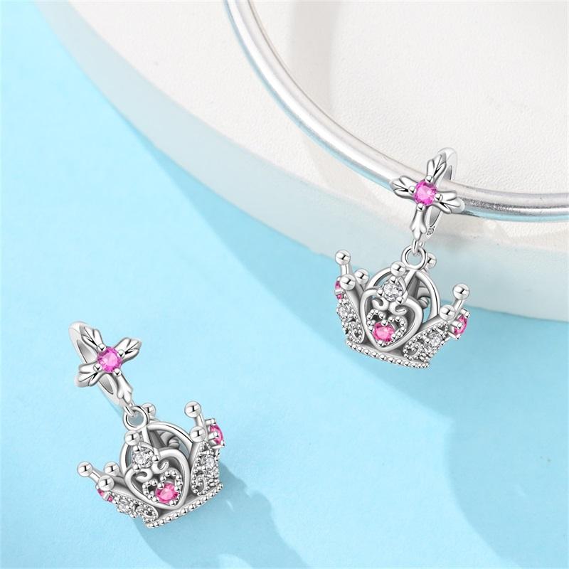 925 Silver Crown Skull Charm Bead with Zirconium Inlay Pendant for Bracelet Necklace Jewelry Gift
