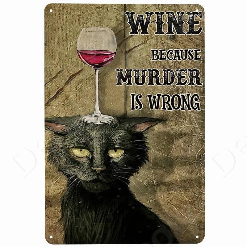Cats and Wine Vintage Metal Sign Dog and Beer Wall Decoration for Bar Home Club Let Evening Be-Gin Tin Poster Funny Plate