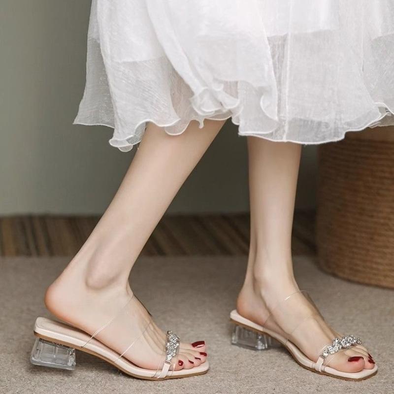 Fashion Fashion Simple Woman Shoes 2025 Summer New Square Toe Low Heel Shoes Comfort Versatile Women Slippers Anti Slip Women's Sandals
