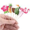 24pcsHawaiian Party Cake Toppers Flamingo Pineapple Flower Cocktail Decoration Picks Party Fruit Bamboo Skewers