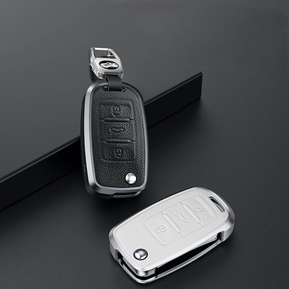 Alloy Leather Car Key Case Full Cover For Vw Volkswagen Polo Golf Passat Beetle Caddy T5 Up Eos Tiguan Skoda A5 Seat Leon Altea