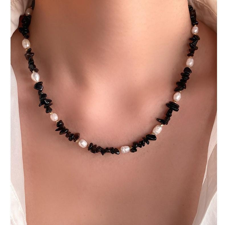 New Style Trendy Black Crystal Natural Freshwater Pearl 14K Gold Filled Lady Necklace Women Short Choker Chains No Fade Gifts