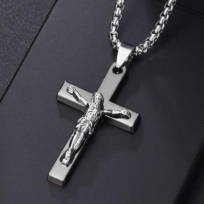 Christian Jesus Cross Necklace For Women Men Stainless Steel Chains Choker Religion Pendants Jewelry Prayer Baptism Gift