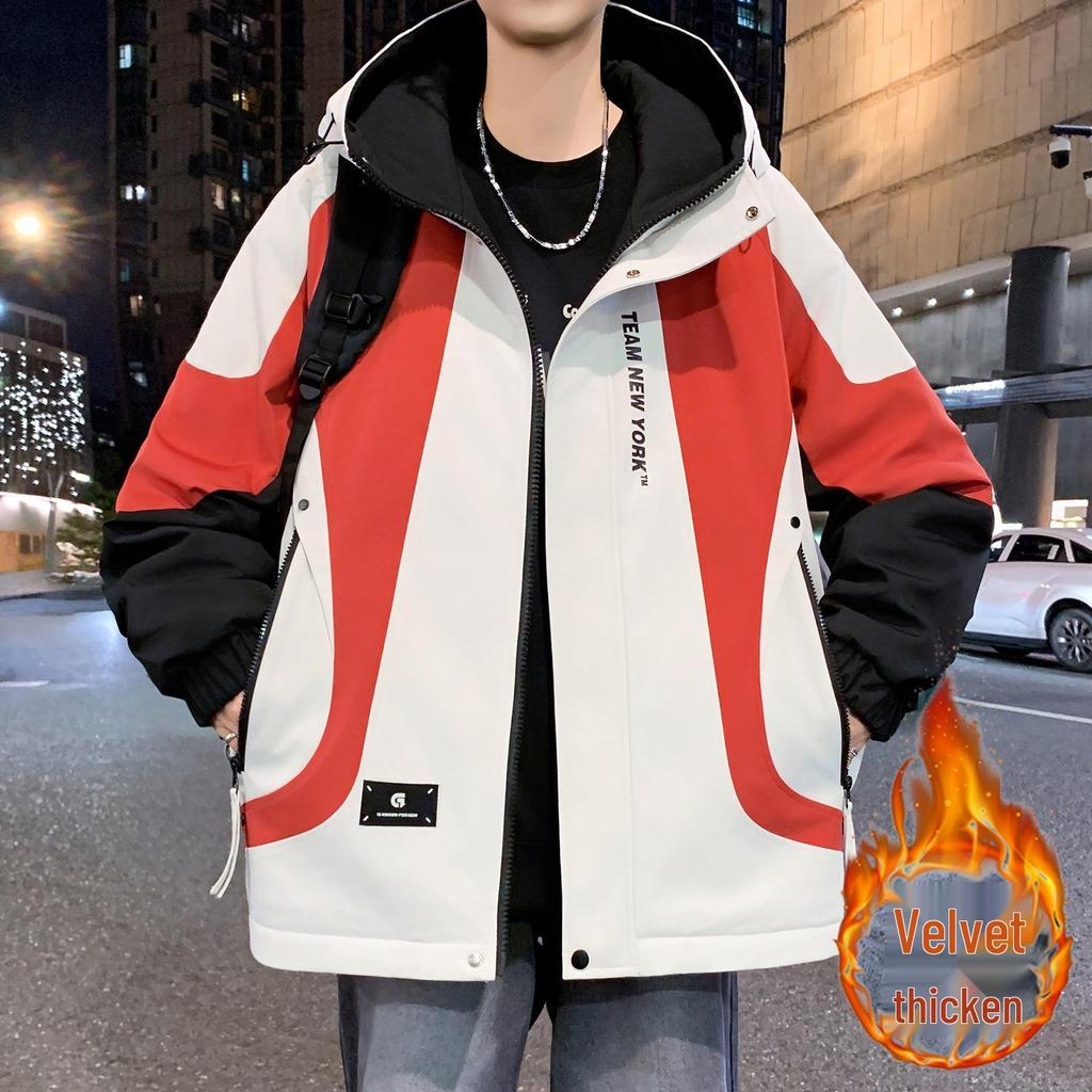 Men's & Teen Boys' Trendy Velvet-Enhanced Winter Jacket, Thick Cotton Windbreaker for Older Kids & Junior High Students