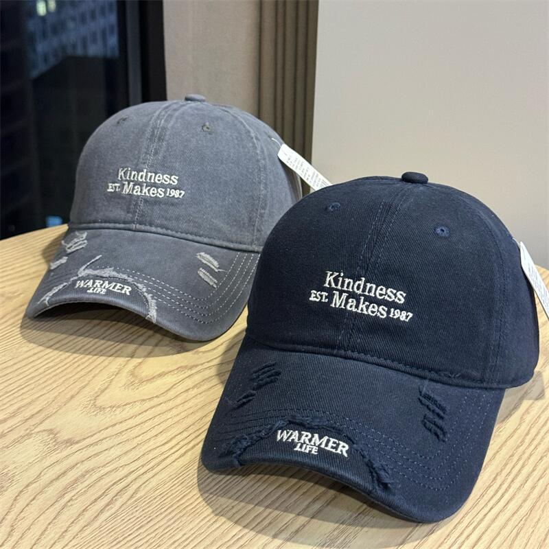 Personalized ripped baseball cap female alphabet embroidery summer cap men's sunscreen enlarged and widened brim sun hat tide