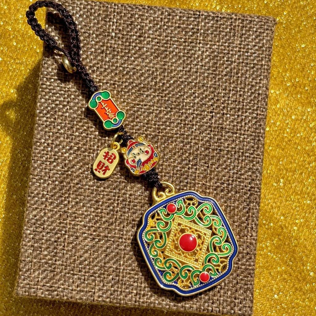 Luxury Metal Gourd Cinnabar Pendant Keychain Ornament