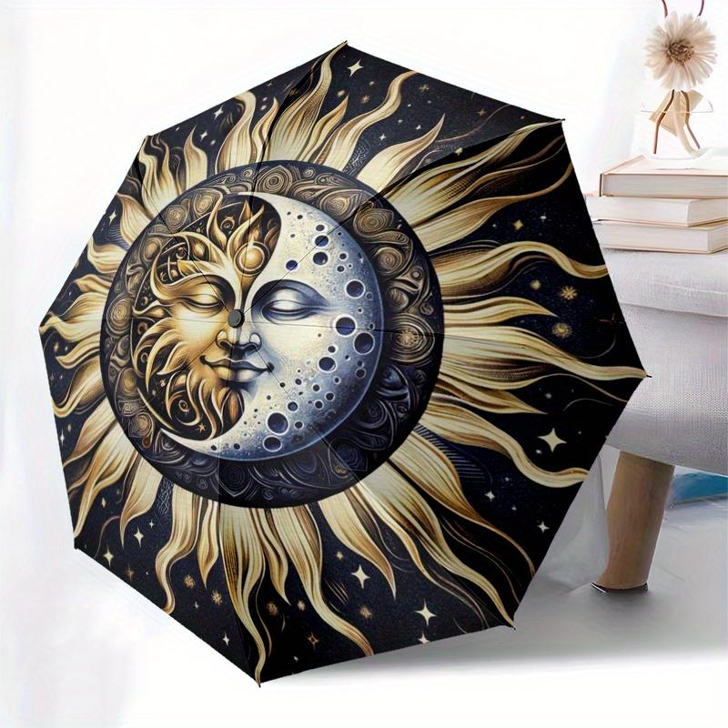 Golden Celestial Sun & Moon Tapestry Wall Hanging Decor Umbrella, Christmas Gift Y371