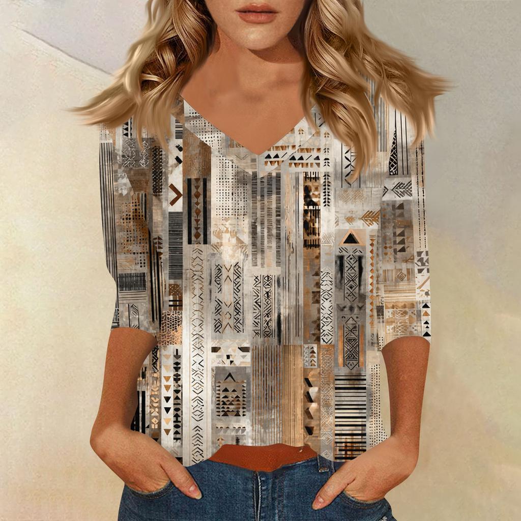 Women's T Shirt Print 3/4 Sleeve Daily Weekend Fashion Basic V- Neck Regular Top
