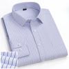 6XL Work Blue White Shirt Long Sleeves Men Formal Shirt Long Sleeve Office Solid Color Classic Striped Fashion Business Pocket