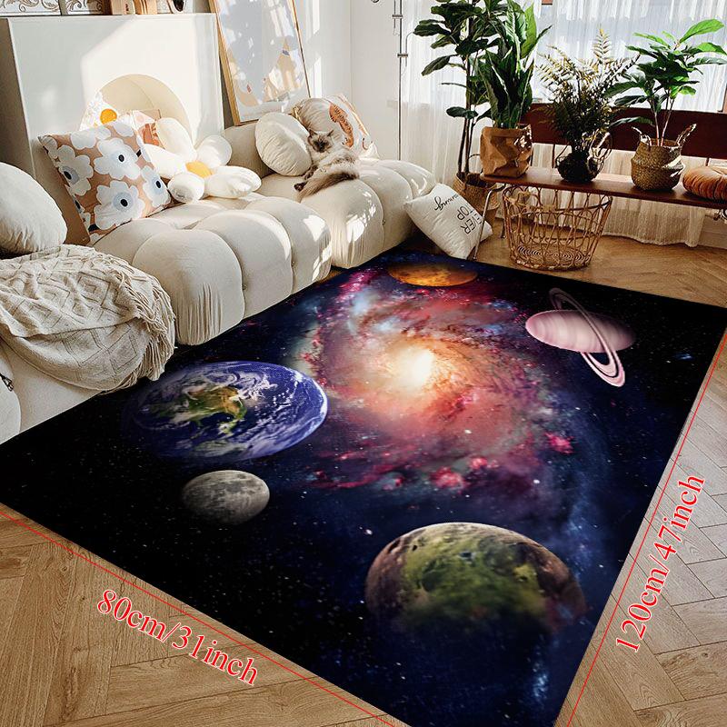 Galactic Planet Space Rug – Immersive Galaxy & Planet Print Carpet with Nebula, Earth, Moon & Saturn Designs, Cosmic Decor