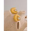 Yhpup Summer Metal Striped Shell Cubic Zirconia Stud Earrings 18K Gold Color Plated Stainless Steel High Quality Daily Jewelry