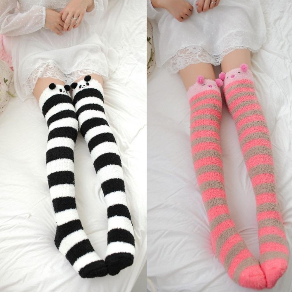 Cartoon Kälbchen Schnee Socken Gestreifte Winterstrümpfe Damen Korallenfleece Strümpfe Kinder Strumpf