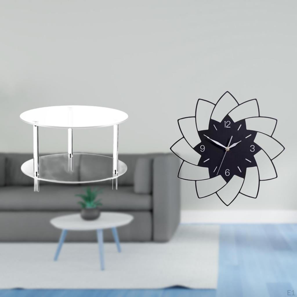 Acrylic Compact Side Table And Flower Shaped Wall Clock for Living Room Bedroom Home Easy Assembly