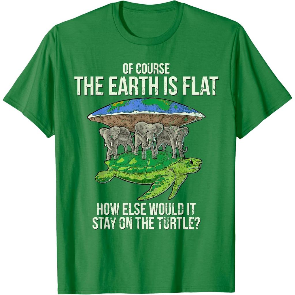 Flat Earth On Turtle And Elephants Graphic Tee Funny Conspiracy Theory T-Shirt Casual Cotton Short Sleeve