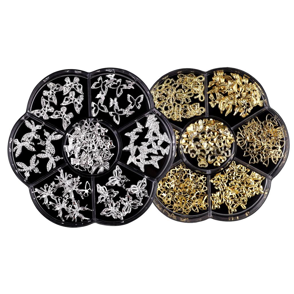 7-Grid Petal Box Nail Art Metal Alloy Three-Dimensional Bow Nail Art Jewelry Diy Silver Butterfly Nail Drill