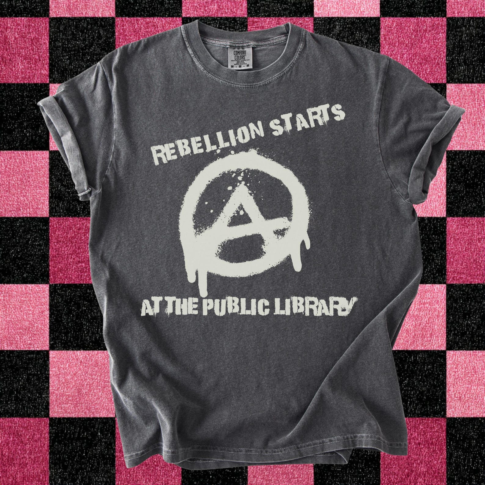 Rebellion Starts at the Public Library Shirt | Anarchist Graphic Tee, Bookish Activist Shirt, Anti Authoritarian Library T Shirt M