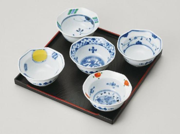 Nishikai Ceramics Hasami Ware Klein Klein Somen Bild Kommt mit Präsentation Durchmesser 5er Set 30010 Schale, Achteckig, Schale, Nishiki, Wechsel, Bon,