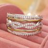 Sparkling Inlaid White CZ Women's Ring Trendy Two Color Geometry Daily Wear Party Jewelry Anniversary Gift