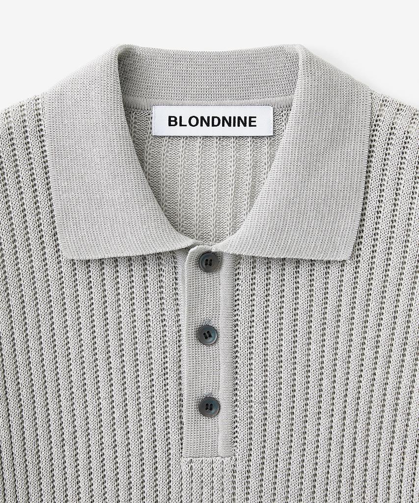 BLOND9 Cotton Rib Collar Short Sleeve Knit_Gray