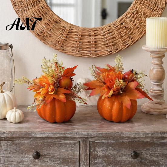 Indoor Halloween Holiday Accents Fall Pumpkin Table Ornament, Artificial Foam with Flower, Maple Durable Ornaments Leaves, Berry for Autumn