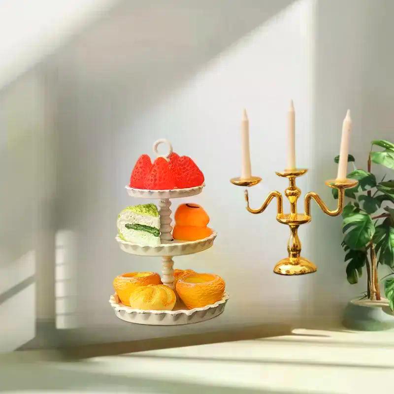 1Pcs Dollhouse Mini Cake Tray Model Simulation Miniature Cake Stand Ornament Toys Scene Decoration Doll House Accessories