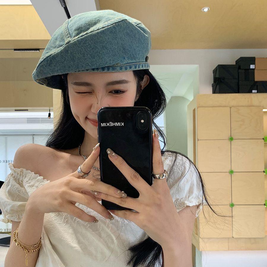 Cowboy Beret Female Summer Show Face Small Wash Do Old Versatile Literary Retro Octagonal Hat Big Head Circumference Hat
