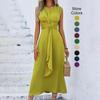 Women's Solid Color A-Line Dress Sleeveless Front Thin Straps Elegant Belted Midi Dress for Summer