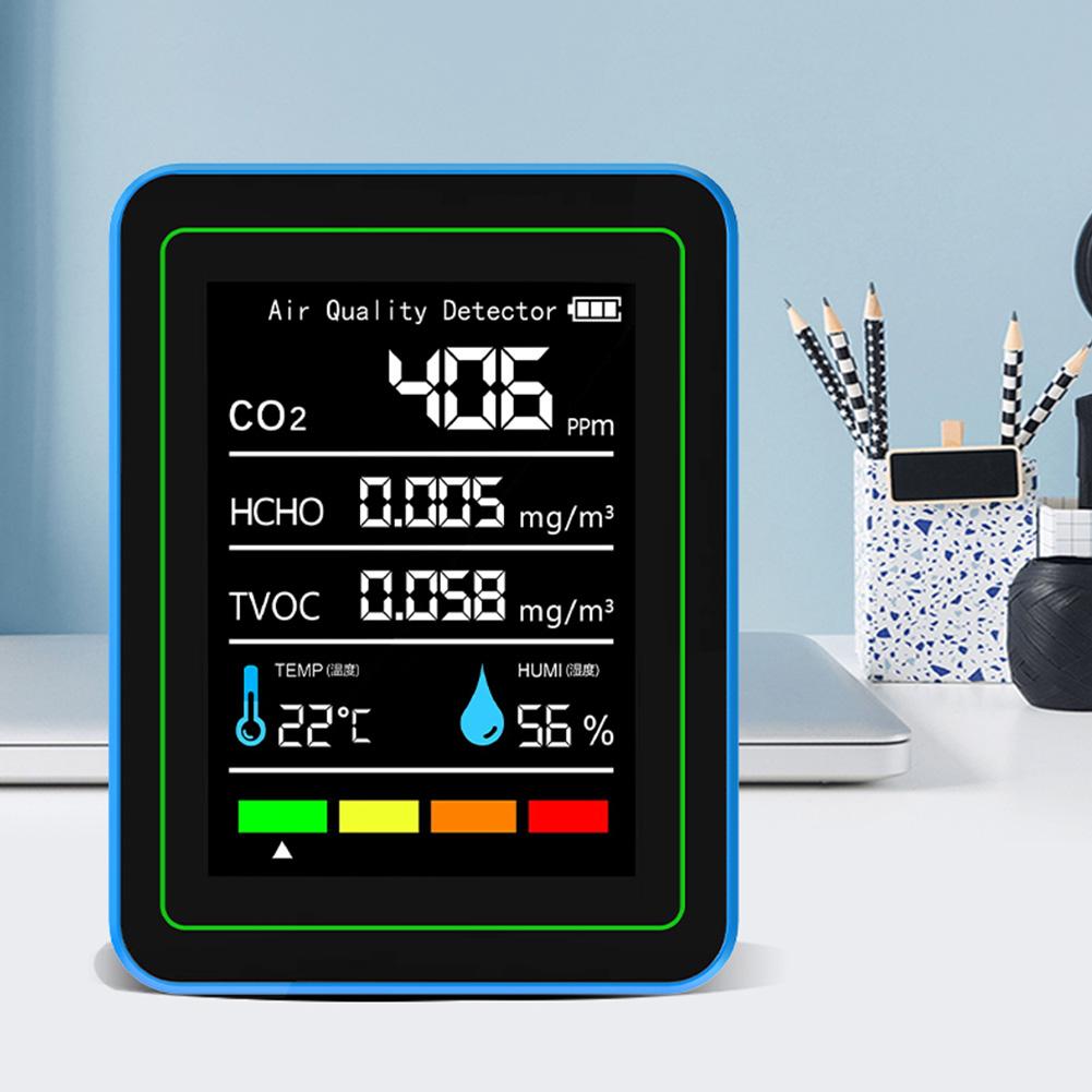 5-in-1 Air Quality Monitor Indoor Air Quality Meter USB Charging CO2 Detector Portable Formaldehyde Monitor for Indoor Outdoor