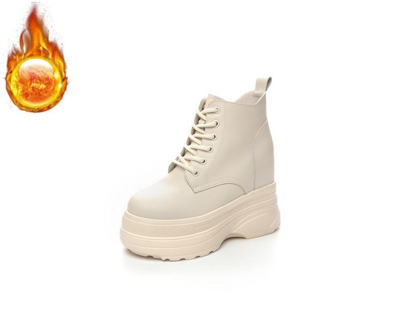 Fashion 11CM Super Thick Sole Chunky Heel Shoes Boots Ankle Mid Calf Knee Leather High Boots Zipper Spring Autumn Booties