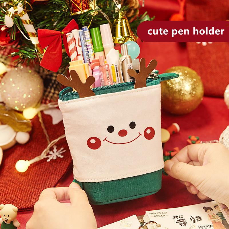 Christmas Retractable Cute Pencil Case School Stationery Storage Bag Canvas Pencil Bag Kawaii Pen Holder Children Christmas Gift